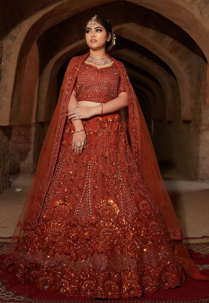 heavy bridal lehenga in red colour
